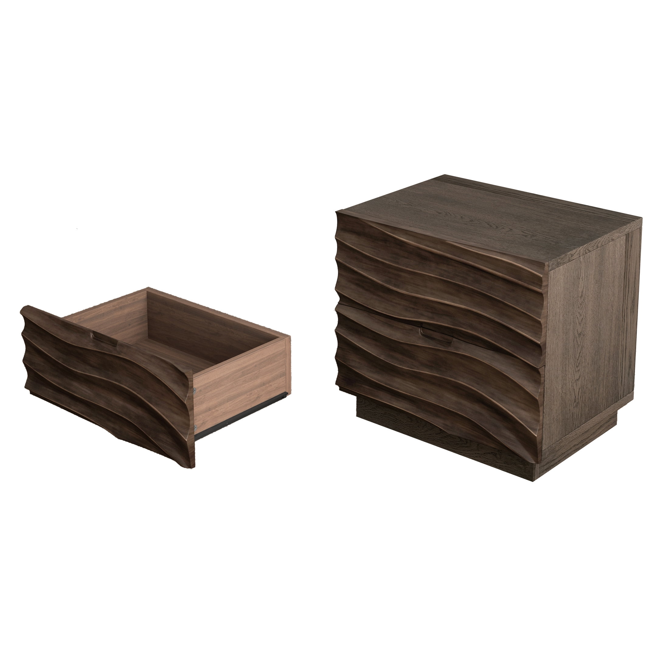 GDF Studio Set of 2 Solid Wood Nightstands with 2 Drawers, Handle-Free Design, Brown