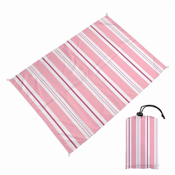 suxuMhao Striped Waterproof Picnic Blanket, Pink Foldable Sandproof Beach Mat, Compact Portable Camping Ground Cover, 79×83 Inch, 1 Pack Pocket Pad for Lawn Park Travel & Backyard Use