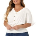 thumbnail image 2 of DARING DIVA Women's Plus V Neck Button Up Short Sleeve Shirred Blouse 4X White, 2 of 6