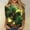 Shirts-351Green, variant on LEKWK Tops for Women Neon Glow Effect Graphic Tees Three Quarter Sleeve Casual Tops Artistic Green Glowing Shamrock Line Art Outfits