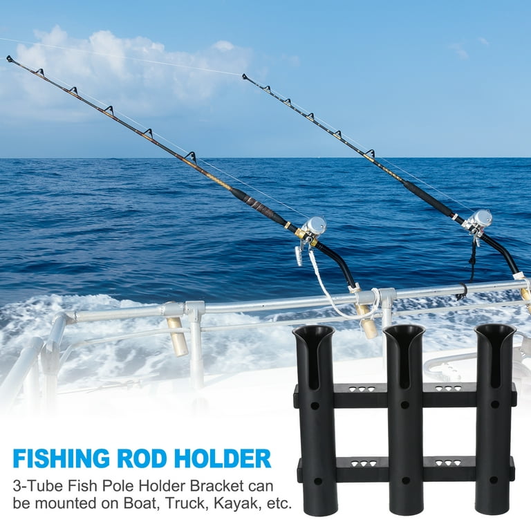 3 Tube Fishing Rod Holders Plastic Boat Wall Mounted Pole Holder Rack Bracket, Black 3 Pack