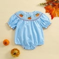 thumbnail image 2 of Weebloom Halloween Girls Rompers Bodysuits Casual Short Sleeve Top With Pumpkin Embroidery Collar Kids Jumpsuits Outwear,2-3 Years, 2 of 7