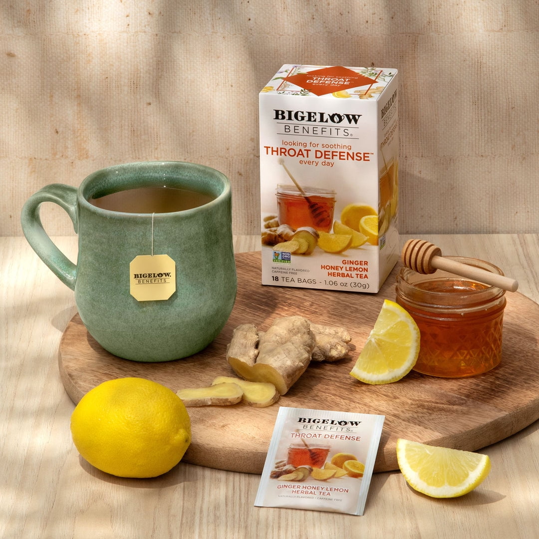(Pack of 6), Bigelow Throat Defense™ Ginger Honey Lemon Herbal Tea, 1.06 oz