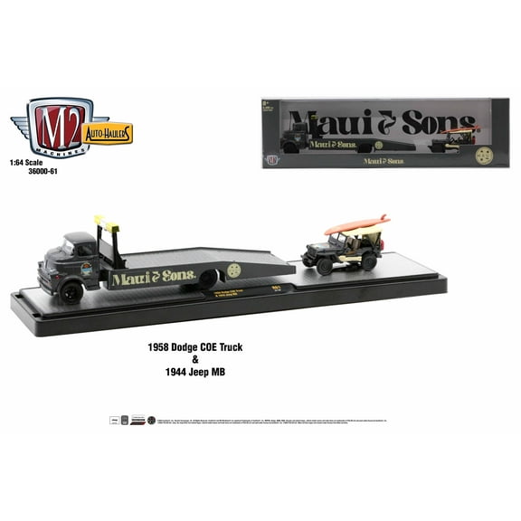 M2 Machines Auto Hauler 61 1958 Dodge Coe Truck & 1944 Jeep Mb