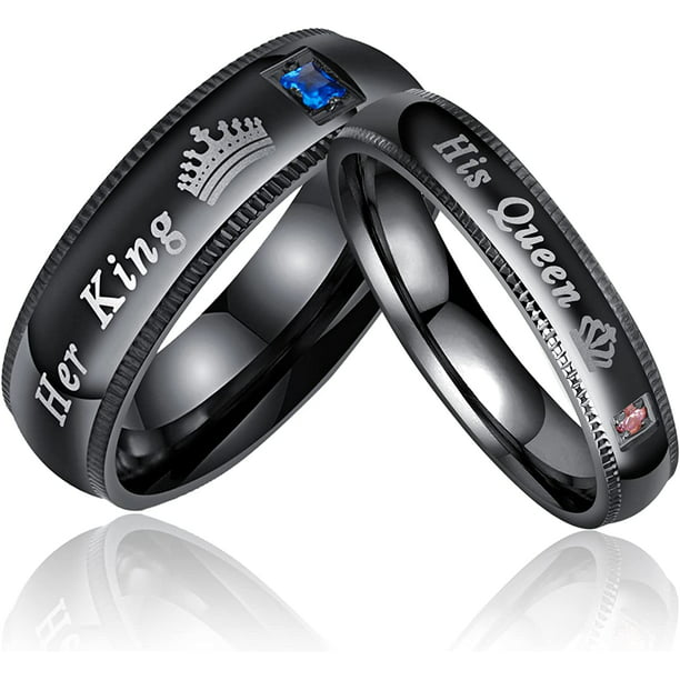 2 Couple Rings for Women Men His Queen Her Matching Rings Set Engagement Promise Band Rings for Him and Her - Walmart.com
