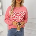 thumbnail image 5 of Cute Heart Sweaters for Women Long Sleeve Valentines Day Sweater Crew Neck Casual Ribbed Knit Pullover Top Pink, M, 5 of 7