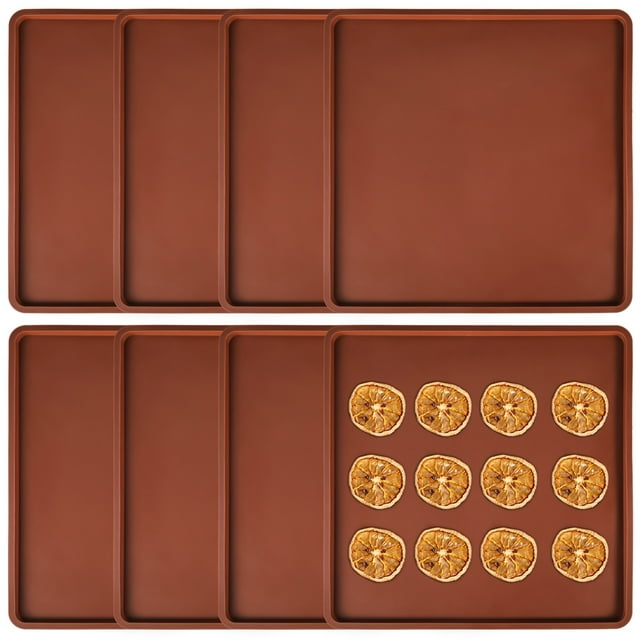 8 PCS Silicone Dehydrator Trays, 14 x 14 Inches Silicone Dehydrator Sheets Compatible with Excalibur, Non-Stick Silicone Mat with Edge for Fruits Vegetables Meat, Leather Dehydrator Tray for Liquid