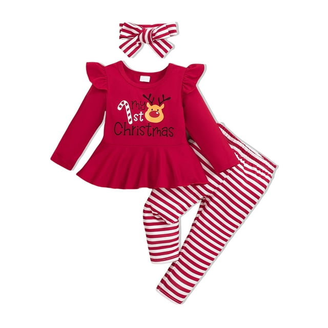 Disfraz navideño para niña pequeña Doresbebe, conjunto rojo de 3 piezas