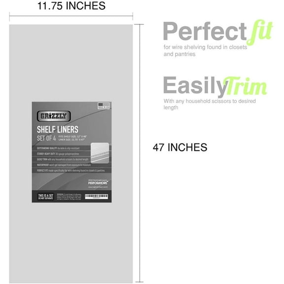 Shelf Liner Fits 12" x 48" Wire Shelf and Closet Transparent Clear Matte Finish Durable Non-Adhesive Shelf Liners (4 Pack)