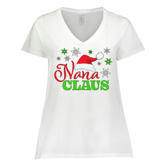 Inktastic Nana Claus with Christmas Santa Hat and Snowflakes Women's Plus Size V-Neck T-Shirt