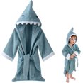 thumbnail image 1 of Albornoz con capucha para niños pequeños, baño con capucha, toalla con capucha bonita, talla única, tiburón azul Afortunado Sencillez, 1 of 5