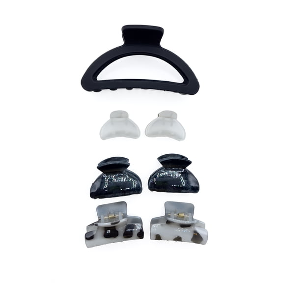 Time and Tru Women's Plastic Hair Claw Clips, 7-Pack, Black