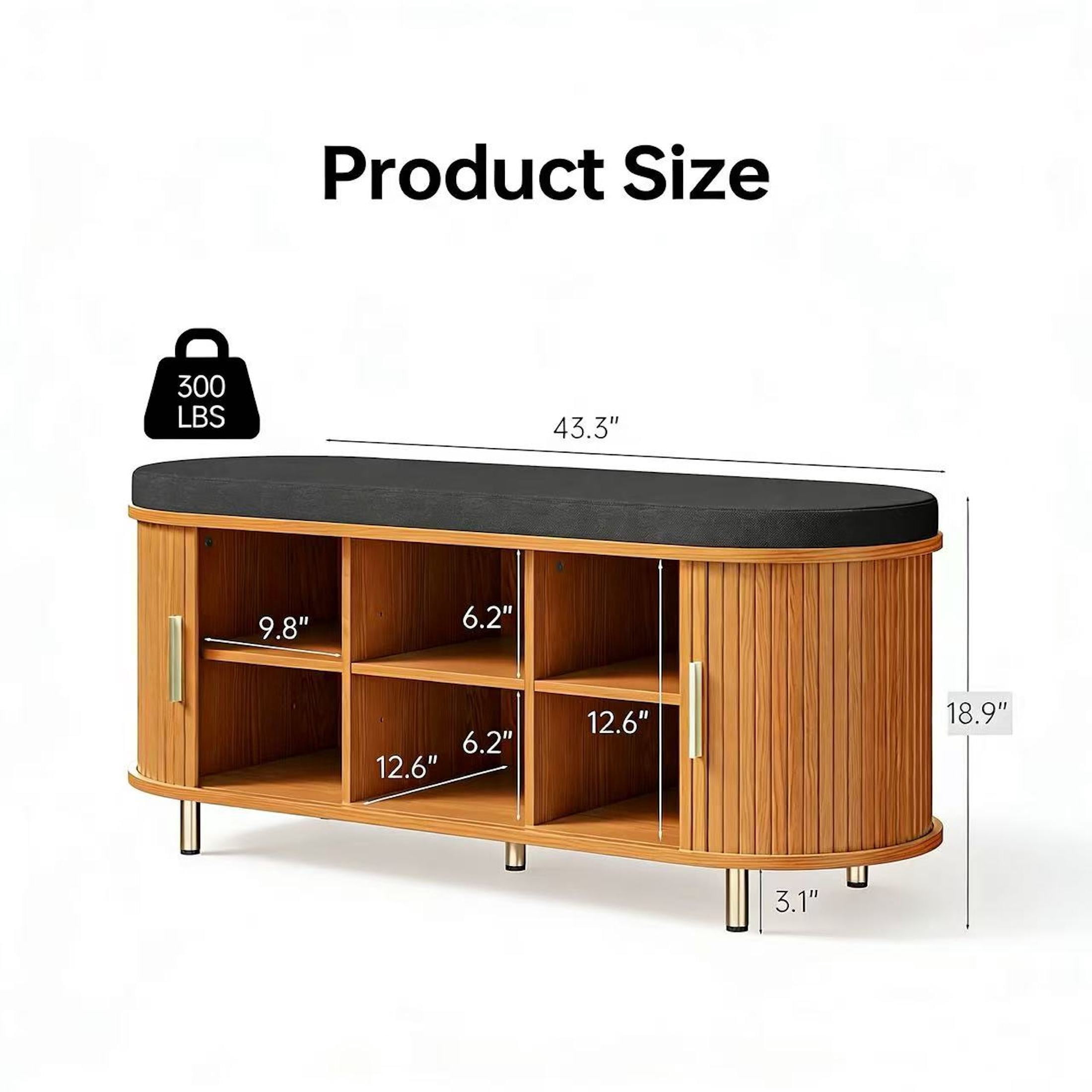 Aisword 2-Tier Shoe Bench Storage with Sliding Door, Padded Cushion, Adjustable Shelf, Yellow