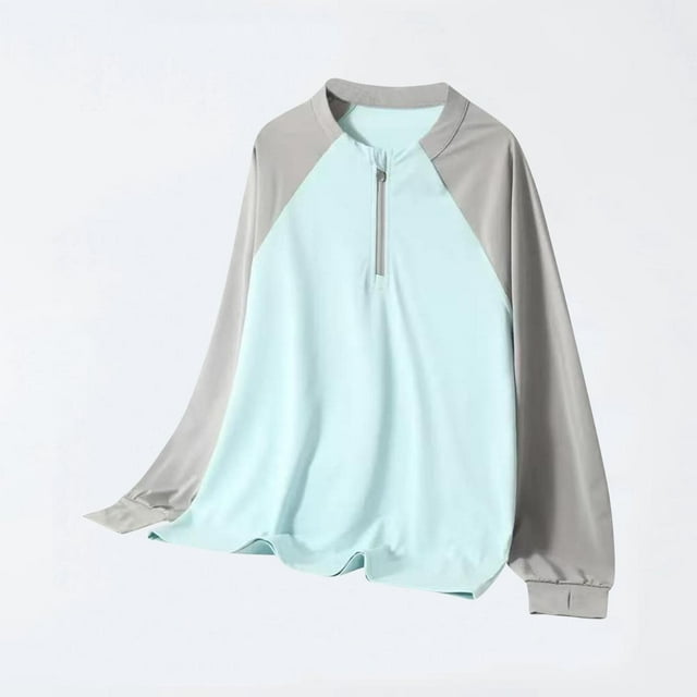 Cowsor Unisex Kids UPF 50+ Half Zip Long Sleeve Rash Guard Shirts Girls Boys Color Block Summer Blouse Tops