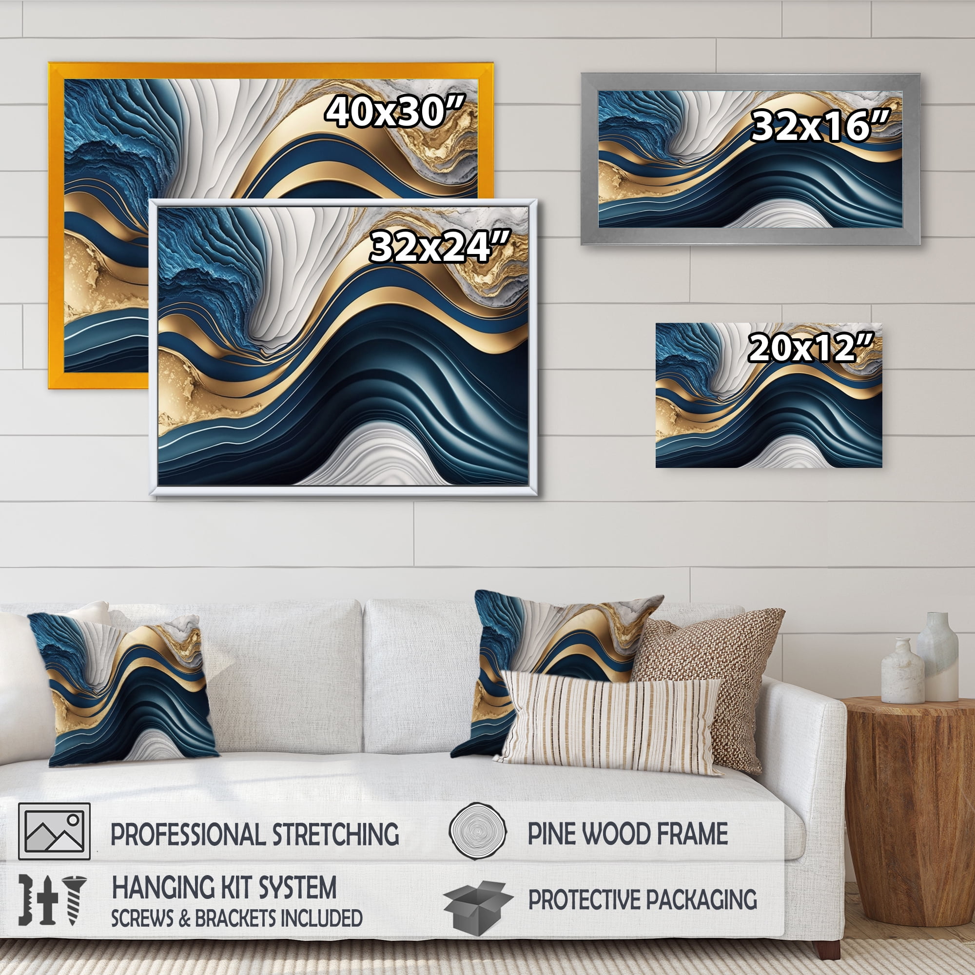Designart Abstract Geode Waves Blue I Canvas Wall Art