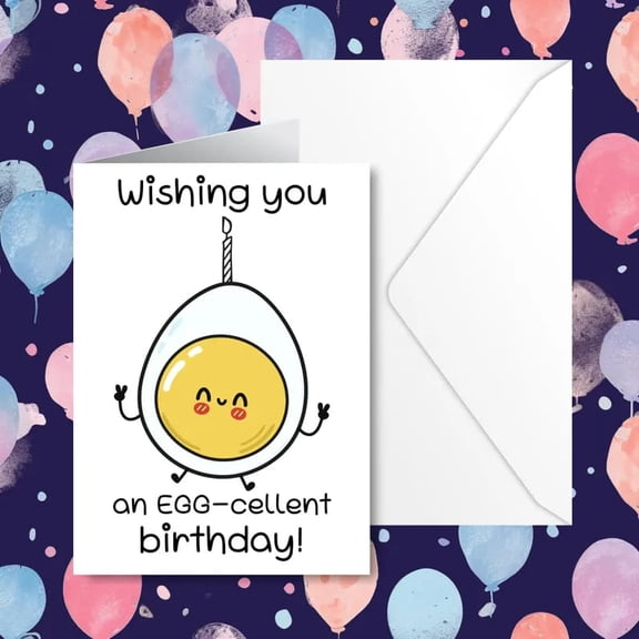 Egg-cellent Birthday Card – Cute Cartoon Egg Design with Candle – Blank Inside, Envelope Included – Perfect for Birthdays and Celebration