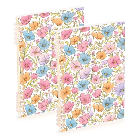 FORMRS 1-Subject Spiral Notebook 8" x 5" College Ruled 60 Refillable Sheet A5 Hard Cover, Cute Pastel Flowers Pattern