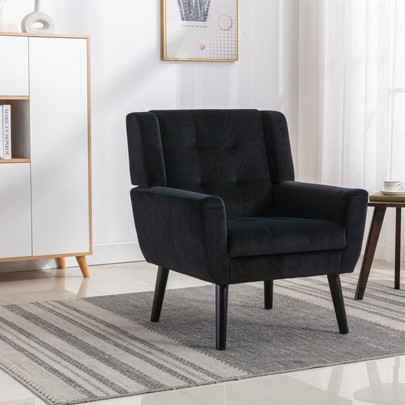 Modern Velvet Accent Chair | Ergonomic Living Room & Bedroom Furniture | Plush Upholstered Seat & Curved Back | Durable Black Wood Legs | Indoor Home Decor | 29.5"W