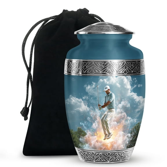 MUKTIVE Golfball Cremation Large Urns for Adult Ashes, Blue Funeral Urns for Human Ashes, Memorials Clouds Ash Holders, Women Cremated Urn, 10 Inch