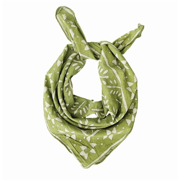 Pavish Export Green Bandana Scarf Handmade Hand Block Print Gamayun Bandana in Cream Organic Cotton