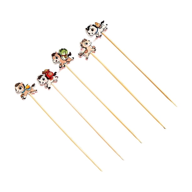 Yhmxh Utensilios de cocina 100 palillos desechables para frutas, con forma de caballo, de bambú para decorar frutas. Muebles para cocina Accesorios de cocina Mueble organizador cocina