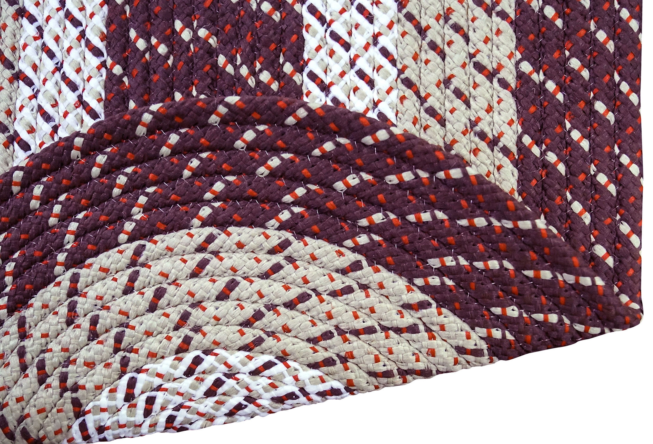 Better Trends 24"x 48"x 48" L-Shape Braided Rug 100% Polypropylene Durable and Stain Resistant Reversible Indoor Area Utility Rug, Country Stripe Collection - Burgundy Stripe