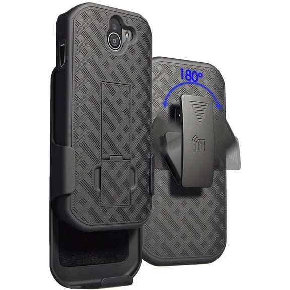 Nakedcellphone Case with Clip compatible with Kyocera Duraforce Pro 2 Phone, Slim Ribbed Kickstand Cover with [Rotating/Ratchet] Belt Hip Holster Combo for E6910/E6920