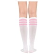 thumbnail image 2 of Old School Knee High Socks for Women Elastic Three Stripes Soccer Socks for Dance Cheerleader White Pink One Size, 2 of 7