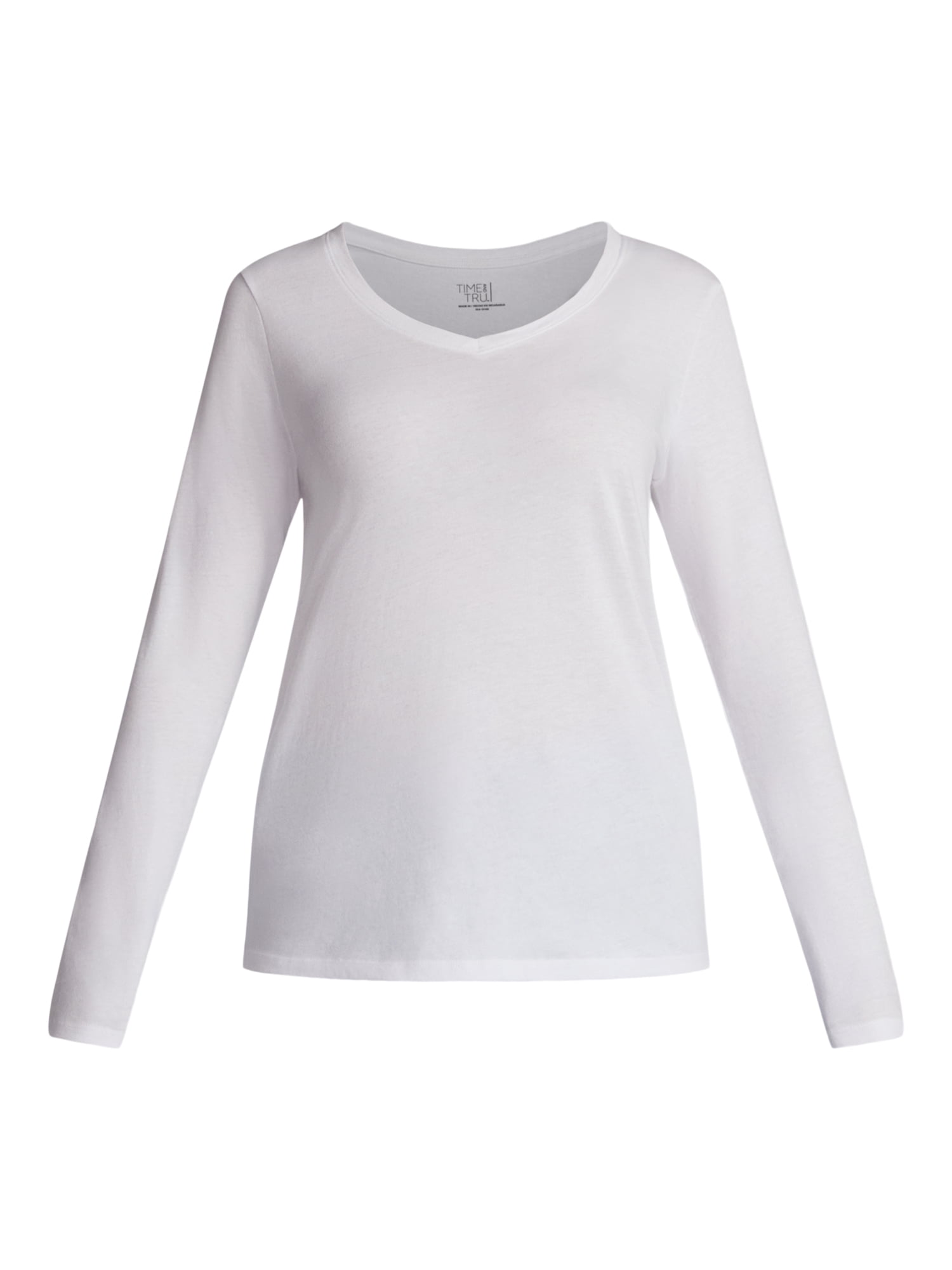 Time and Tru Women's Cotton V-Neck Tee with Long Sleeves, 2-Pack, Sizes XS-XXXL