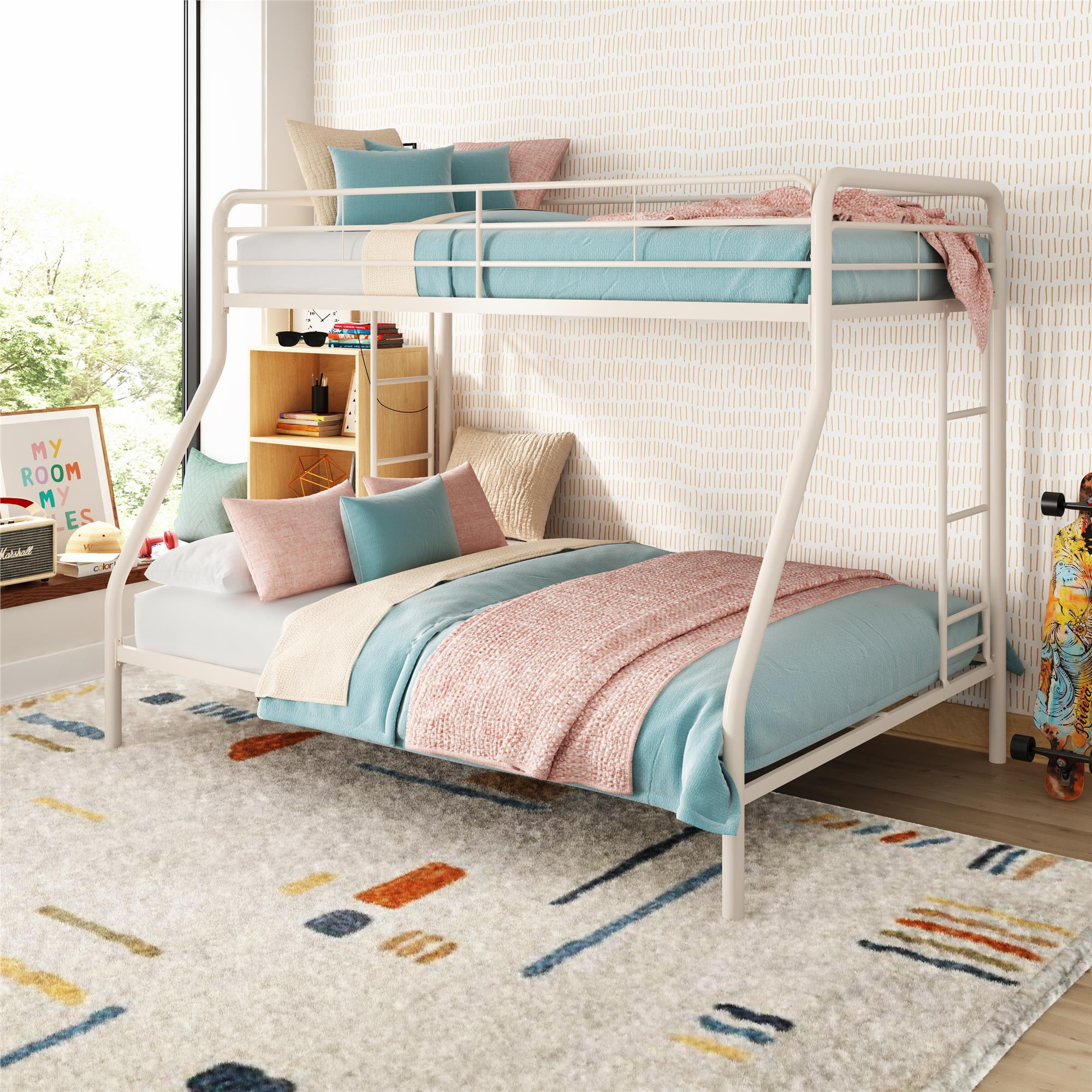 DHP Dusty Twin over Full Metal Bunk Bed with Secured Ladders, Off White