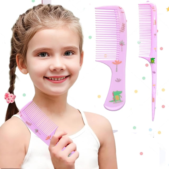Peine para el cabello pequeño y lindo, juego de mini peine para el cabello de 2 piezas, juego de peines para niños pequeños para niñas, niños, peine de cola de rata de dientes finos, peines de peluque