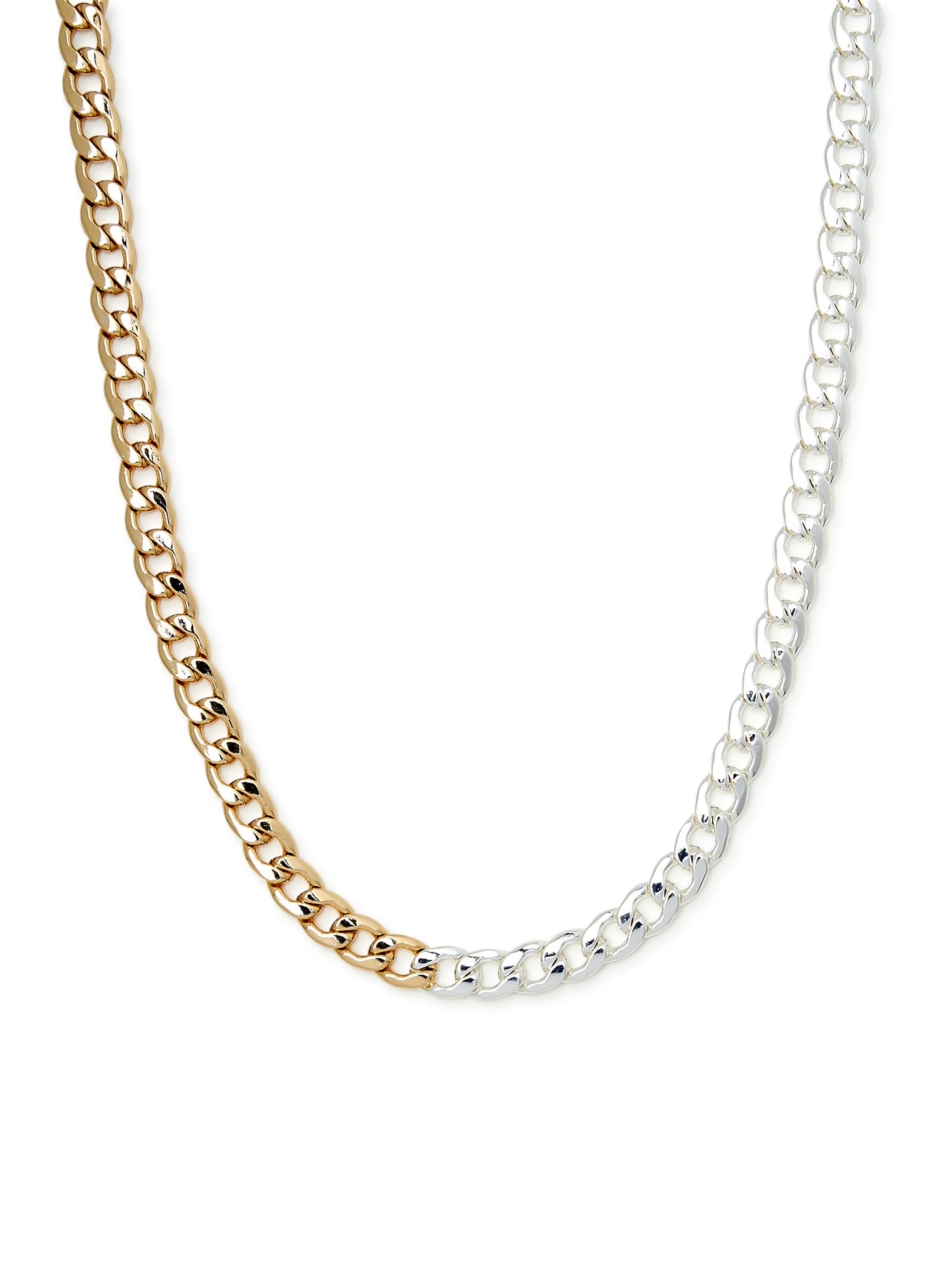 Scoop Women’s Two-Tone Gold-Plated and Fine Silver-Plated Brass Curb Link Necklace. 18” + 2” Extender