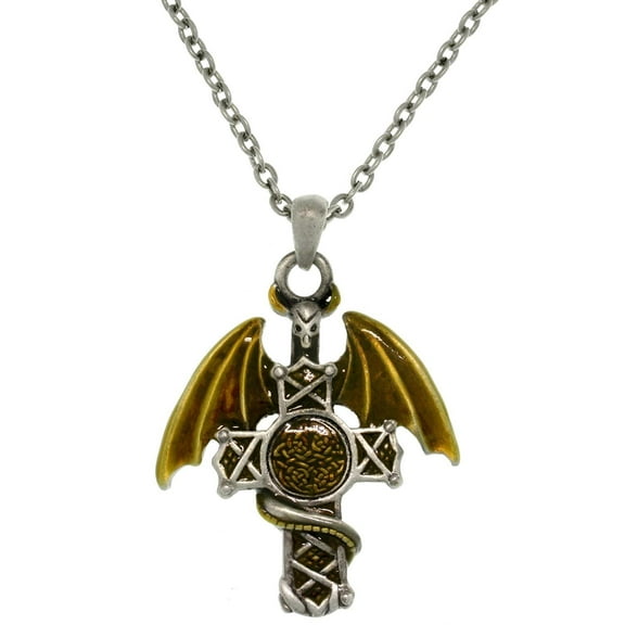 Jewelry Trends Warrior Dragon Celtic Cross Pewter Pendant Necklace 23"