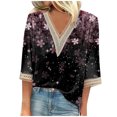 thumbnail image 2 of Hauts d'Été pour Femmes Mode Hauts d'Été pour Femmes Col en V Manches 3/4 Imprimé T-shirt Décontracté Blouse Hauts pour Femmes Manches 3/4 en Liquidation, 2 of 5