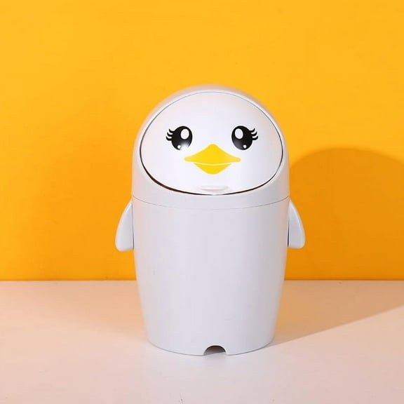 HONMEET Small Desk Trash Can with Lid: Penguin Shape Garbage Bin - Cute Plastic Waste Basket - Desktop Rubbish Bin for Office Home Countertop