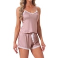 thumbnail image 4 of INSPIRE CHIC Women's Pajama Sets Sleepwear Lace Trim Tops with Shorts Spaghetti Strap Camisole Loungewear L Pink, 4 of 6