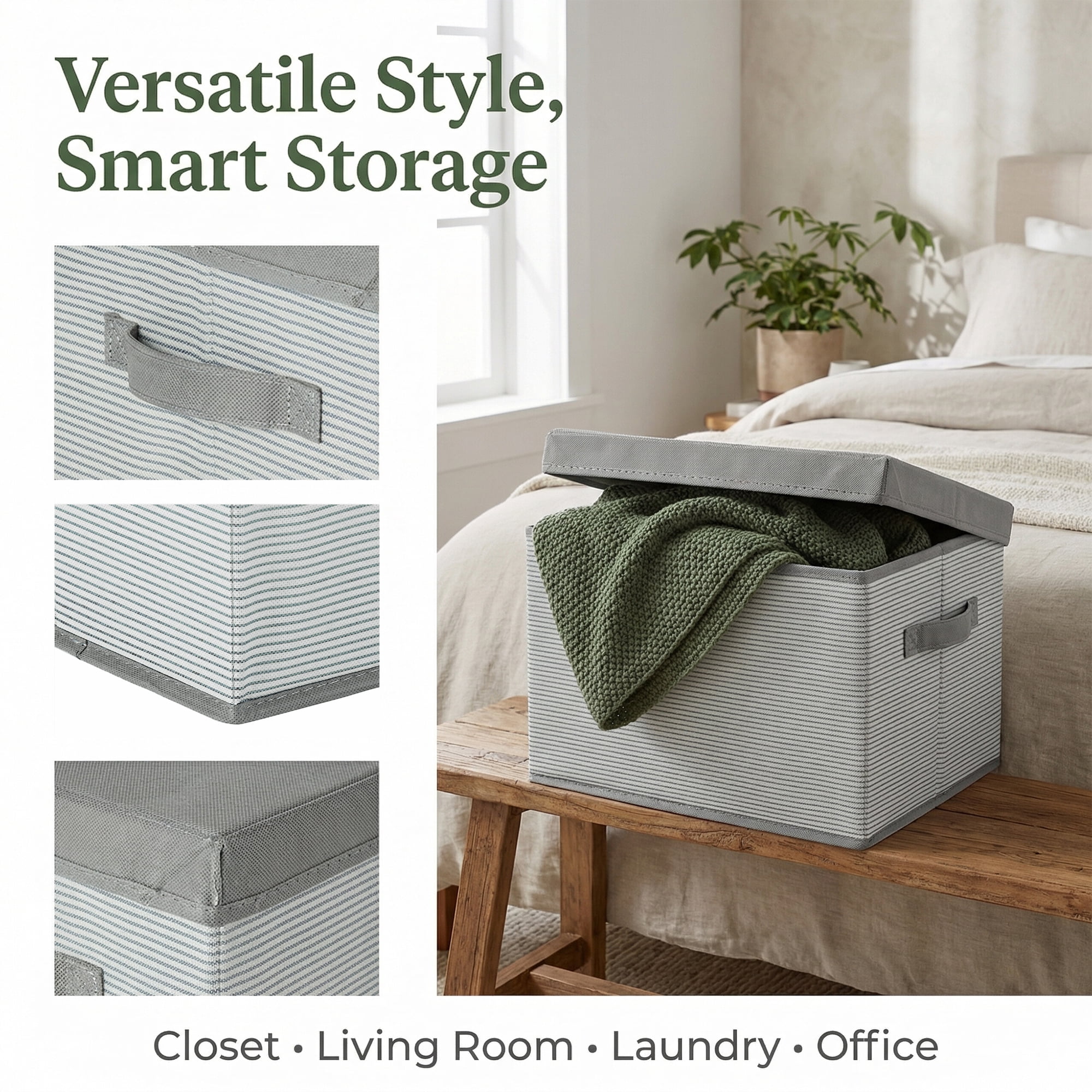 Unique Bargains Fabric Storage Bin with Handles and Lid Grey 17.7*13.8*11in