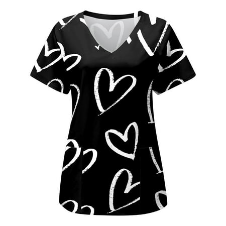 

TAIAOJING Women Scrubs Top Casual Print Short Sleeve Pocket Clothes T Shirt Top