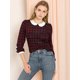 thumbnail image 3 of INSPIRE CHIC Blusaa Cuadros Cuello Peter Pan Manga Abullonada En Contraste Camisa Para Mujer Rojo XS, 3 of 6