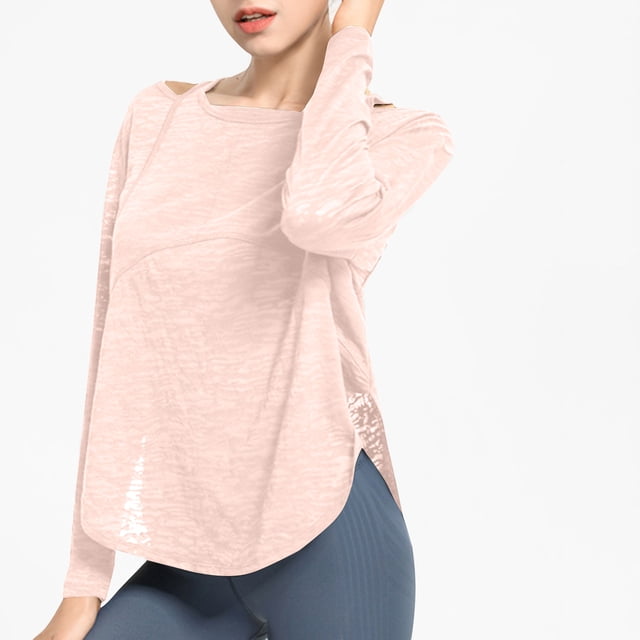 AherBiu Chemises à Manches Longues pour Femmes, Col Rond Léger, Chandail d'Entraînement, Randonnée, Yoga