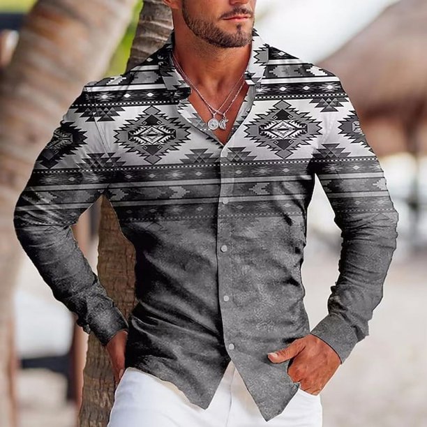 Camisas de otoño con estampado retro para hombre, camisas casuales de manga larga para hombre, camisetas con personalidad para exteriores para hombre, ropa holgada de calle para hombre