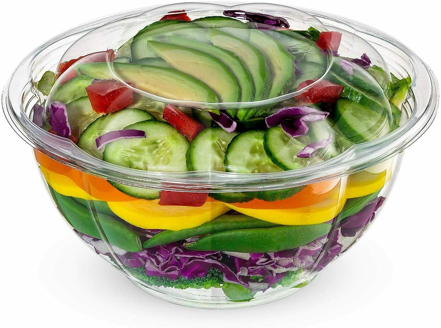 32oz Crystal Clear Plastic Disposable Salad Bowls with Lids To-Go with –  EcoQuality Store