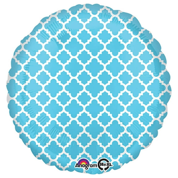 18 inch Circle - Quatrefoil Blue And White Foil Mylar Balloon - Party Supplies Decorations