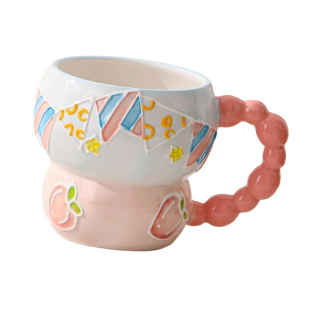 Taza de café de porcelana, taza de cereales, taza de agua, bonita y creativa para la cocina del hogar, avena. Durazno