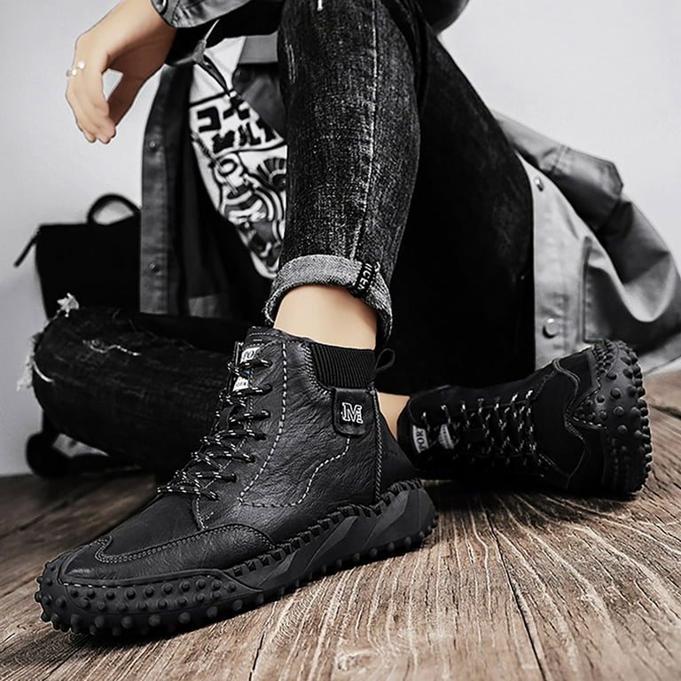 PMUYBHF Men Boots Winter Size 14 Men Business Casual formal Dress Ankle Boots Large Pointed English Pullover Heel Leather Boots Walmart