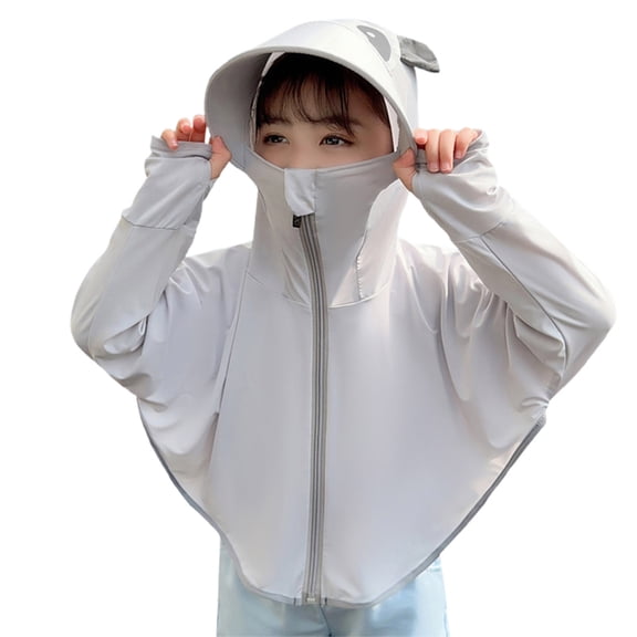 Bovxnpu Boys Girls Tops Lightweight Long Sleeve Zip Up Hoodie Jacket, Girls Thin Zip-Up Hoodie Sun Protection Jacket Hooded Shirt Pockets Running Outdoor Free Size