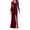 Wine, variant on Velvet Long Sleeve Maxi Dress for Women Deep V Neck Ruched Front High Slit Floor Length Gown Evening Wear