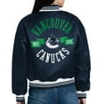 thumbnail image 3 of Women's Starter  Navy Vancouver Canucks Printed Round Team Logo Satin Varsity Full-Snap Jacket, 3 of 3