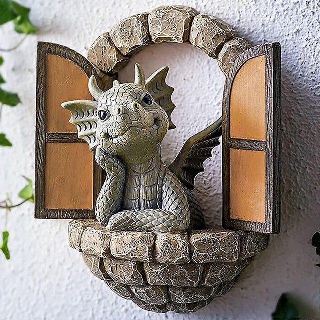 ZHAOCHENG Adornos de gnomo de jardín, estatua de dragón de resina, escultura en miniatura, decoración para exteriores de la casa