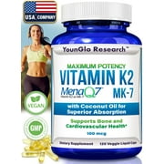 YounGlo Research Vitamin K2 MK-7 Dietary Supplement, 100 mcg 120 Vegan Capsules